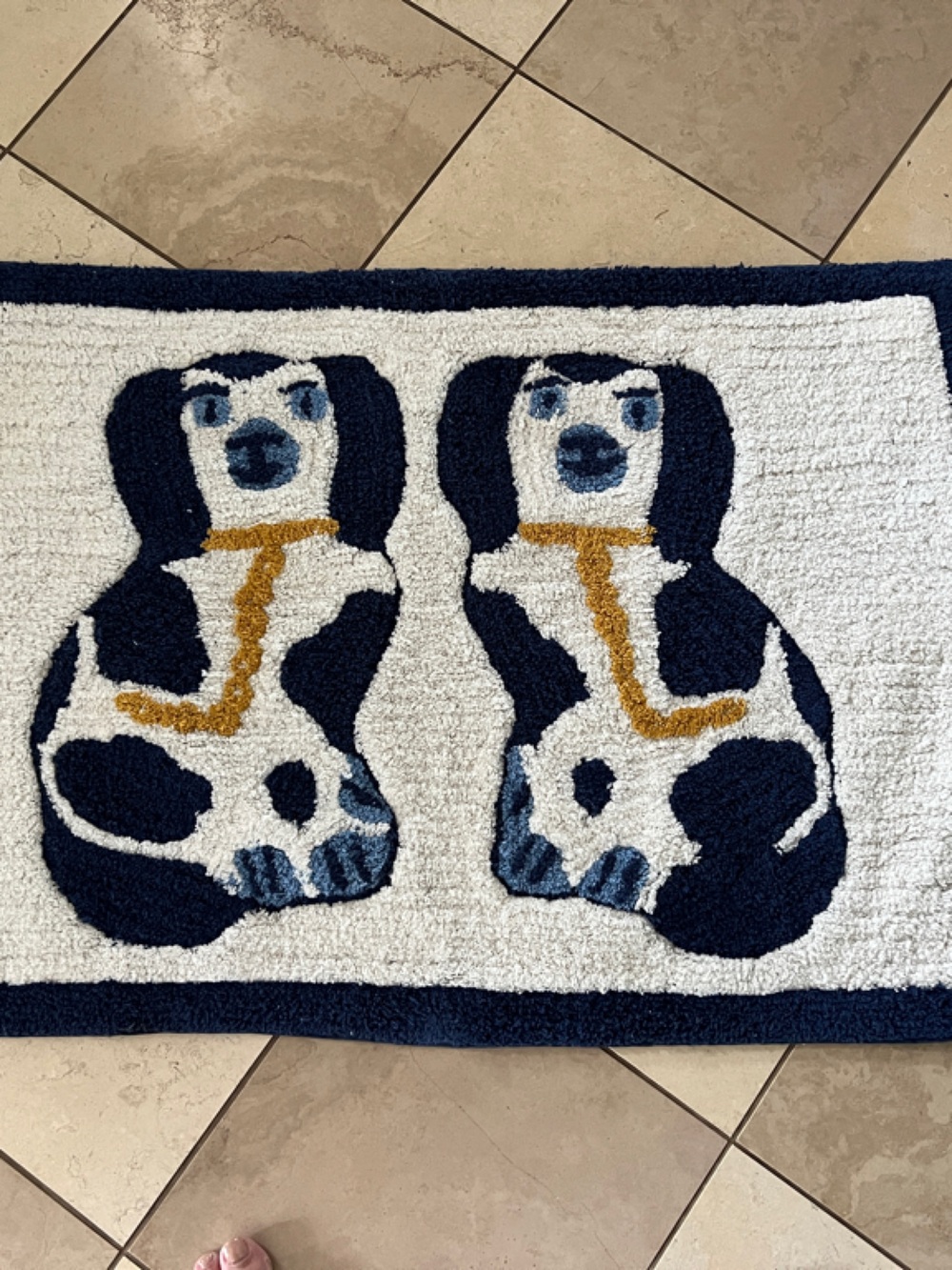 Two's Company Navy Blue, White & Gold Twin Dog Accent Rug